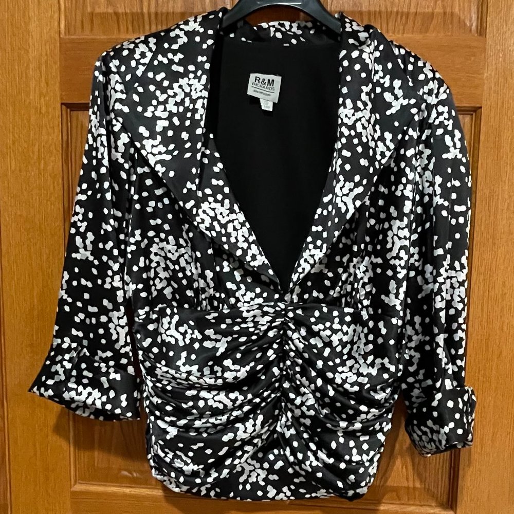 Vtg R&M Richards Womens Plus 16W 16 Blazer Jacket Top Long Sleeves Black Lined